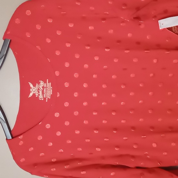 Faded Glory Classic Red w Shiny Red Dots Crew Neck Long Sleeve Tee XXL NWT - Picture 3 of 6